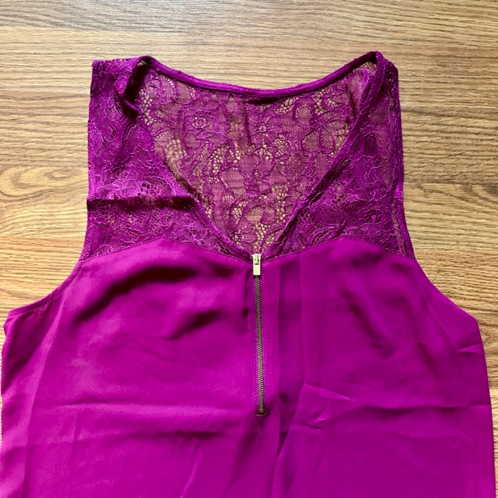 Women's Hot Pink Sleeveless Blouse Long Tank Top Lace Barbiecore Fuchsia 90s - Picture 2 of 9